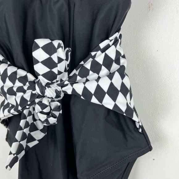 Cupshe Black One Piece Swimsuit Cheeky Swimwear Womens Medium NWT Argyle Tie - Picture 7 of 12